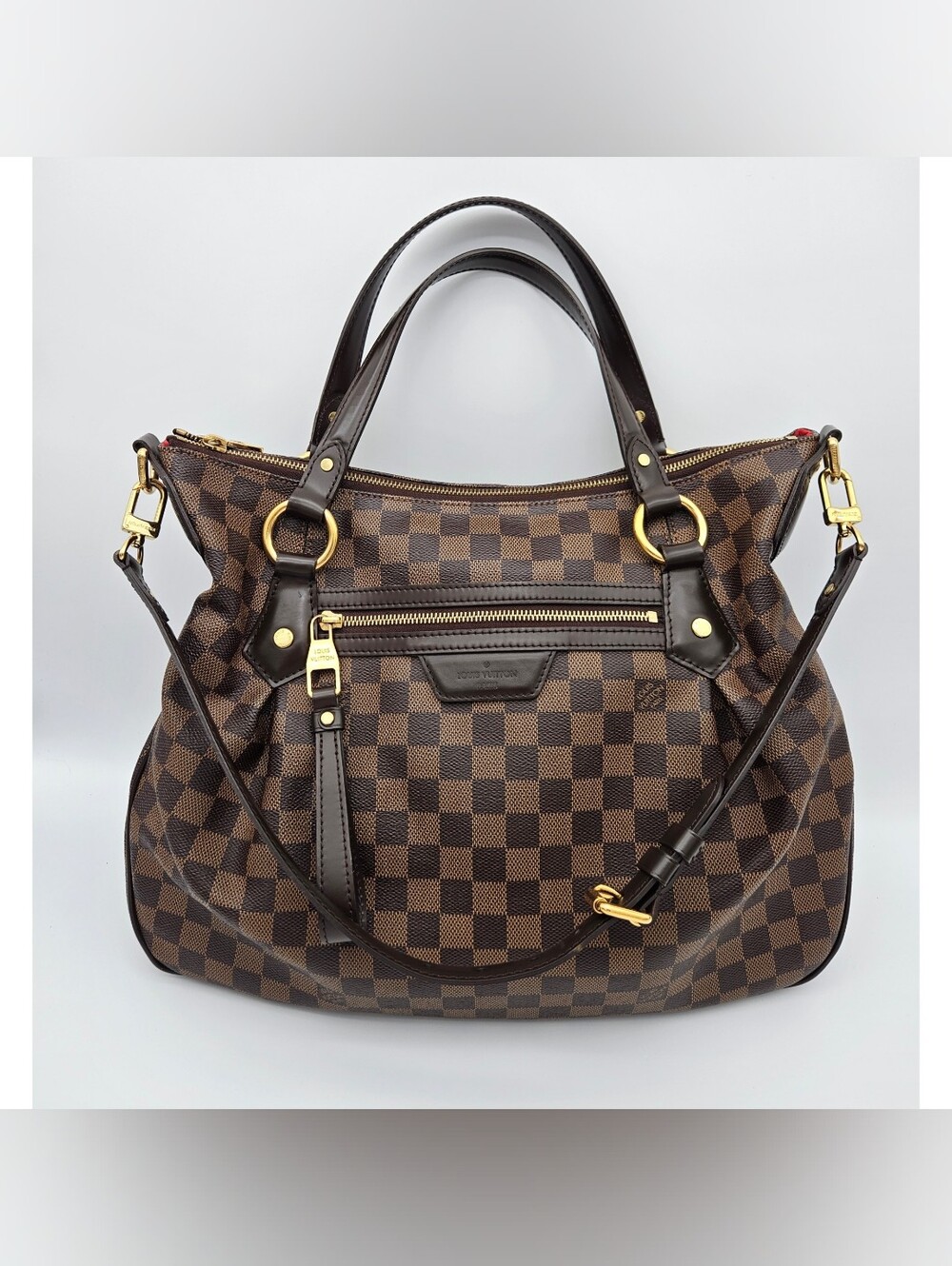 Authentic Louis Vuitton Damier Ebene Evora MM #4386M